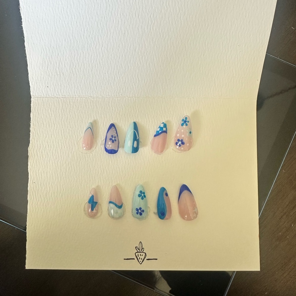 Blue and Pink Floral Press-On Nails